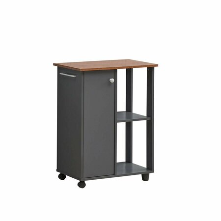 HODEDAH 23.6 in. Wide Open Shelves & Cabinet Space Kitchen Cart, Grey & Oak HIK73 GREY-OAK